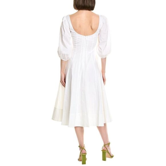 STAUD Women's White Swells Linen Blend Midi Fit & Flare Dress Size 12 NWOT - Picture 2 of 8